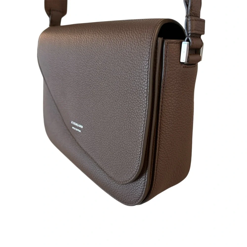 Salvatore Ferragamo Fiamma‎ Crossbody Bag in tan pebbled leather